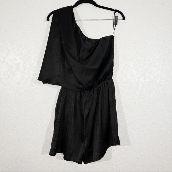 NWT Mittoshop Black One Shoulder Satin Romper Size Small - Picture 11 of 12